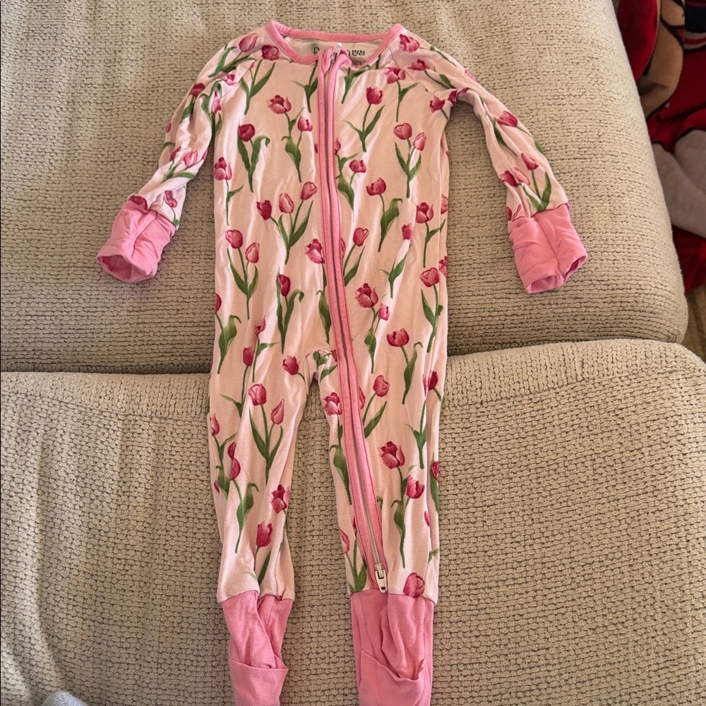Charming Tulip Print Kids Footie Bamboo Zip
